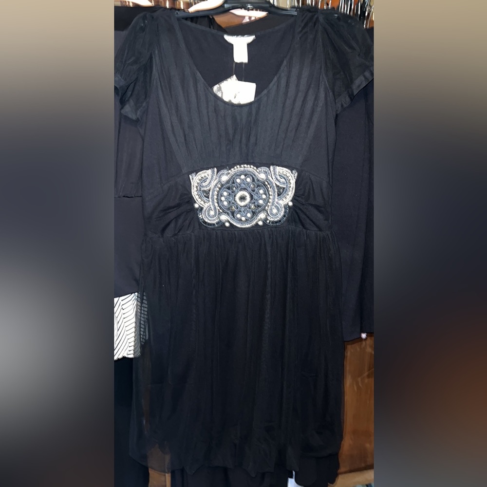 Papillon embellished blouson dress